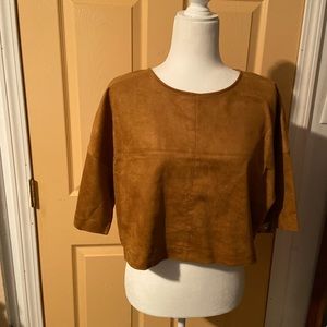 NWT Forever 21 woven faux suede crop top camel